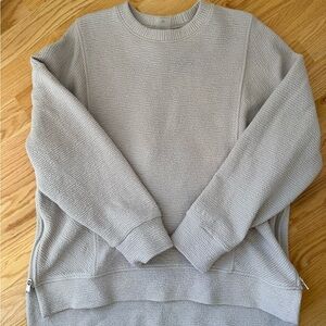 CALIA Textured Crewneck Sweatshirt Size M Light Grey Side Zip Pullover